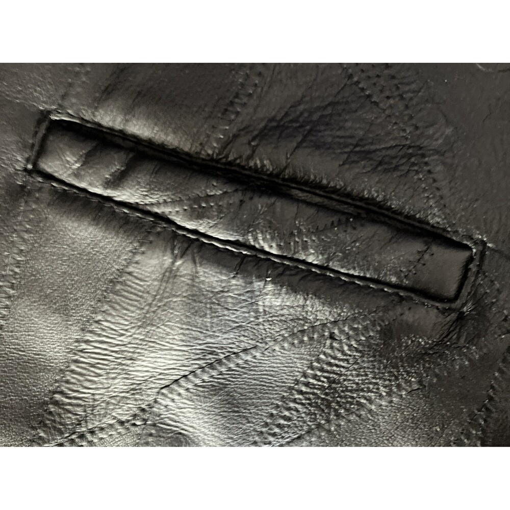 Vtg Italian Stone Design Genuine Leather Vest Black Patchwork Biker Western XXXL - Picture 4 of 8